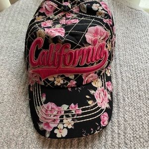 Black & Pink Floral California Snapback Cap
